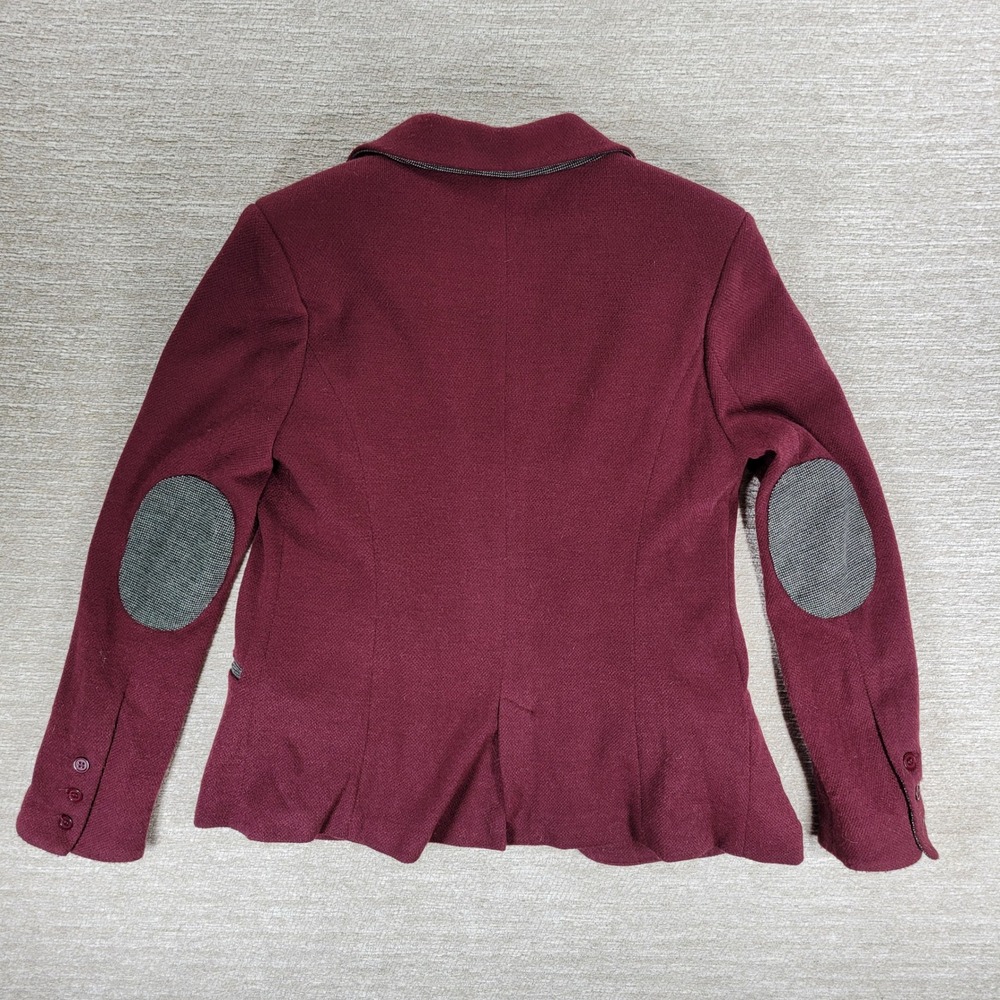 41 Hawthorne Tweed Blazer Womens Medikum Burgundy Jacket Elbow Patches Buttons